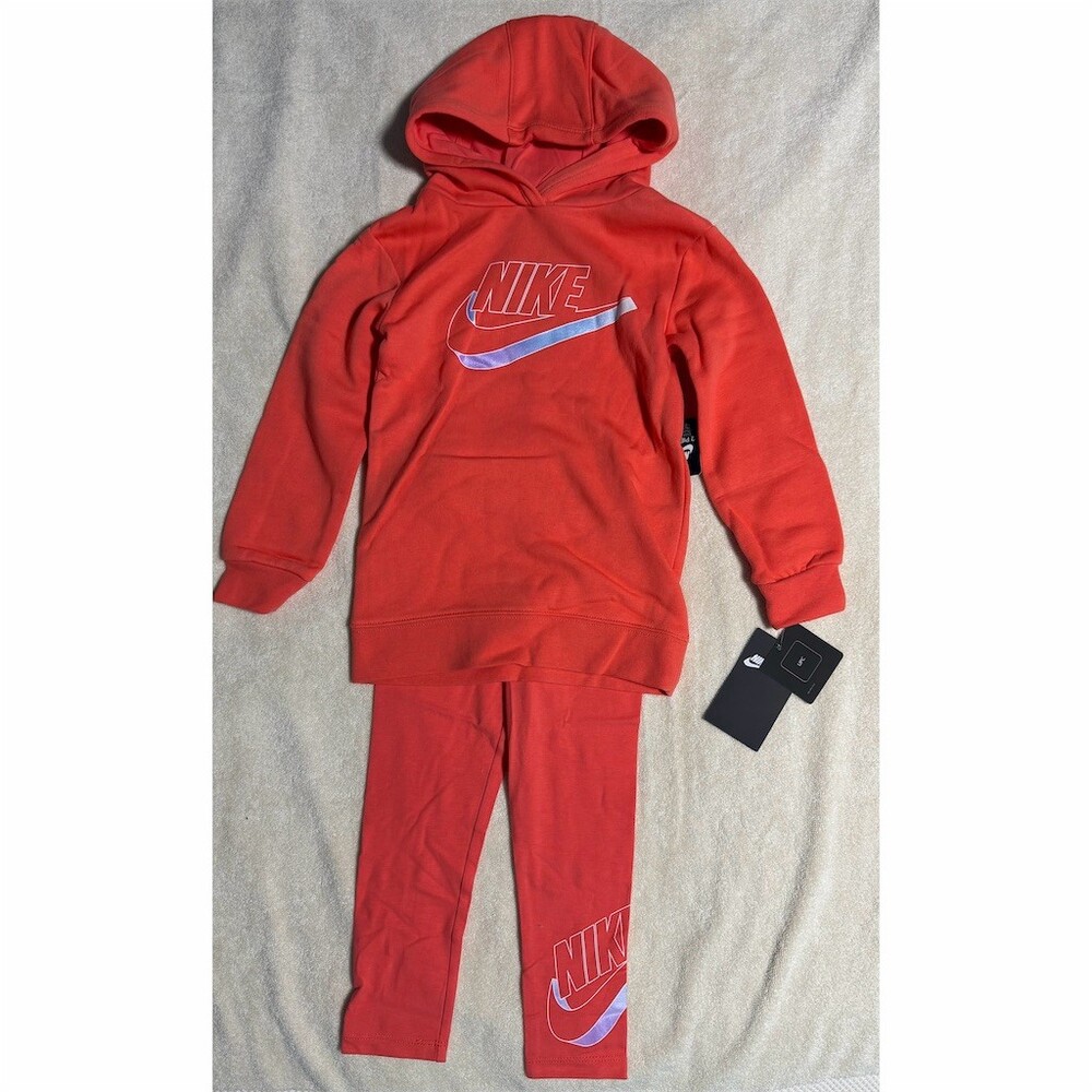 Nike Girls 2-Piece Hoodie & Leggings Set Red orange Orange Logo Size 4T
